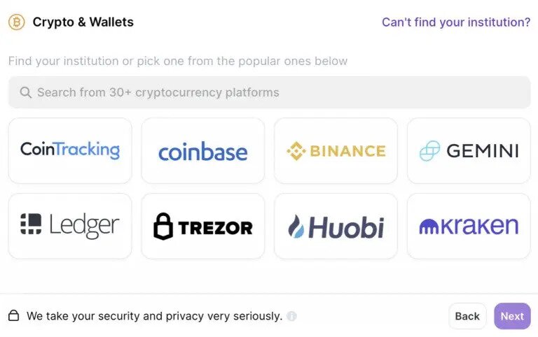 Wealthica Crypto tracking
